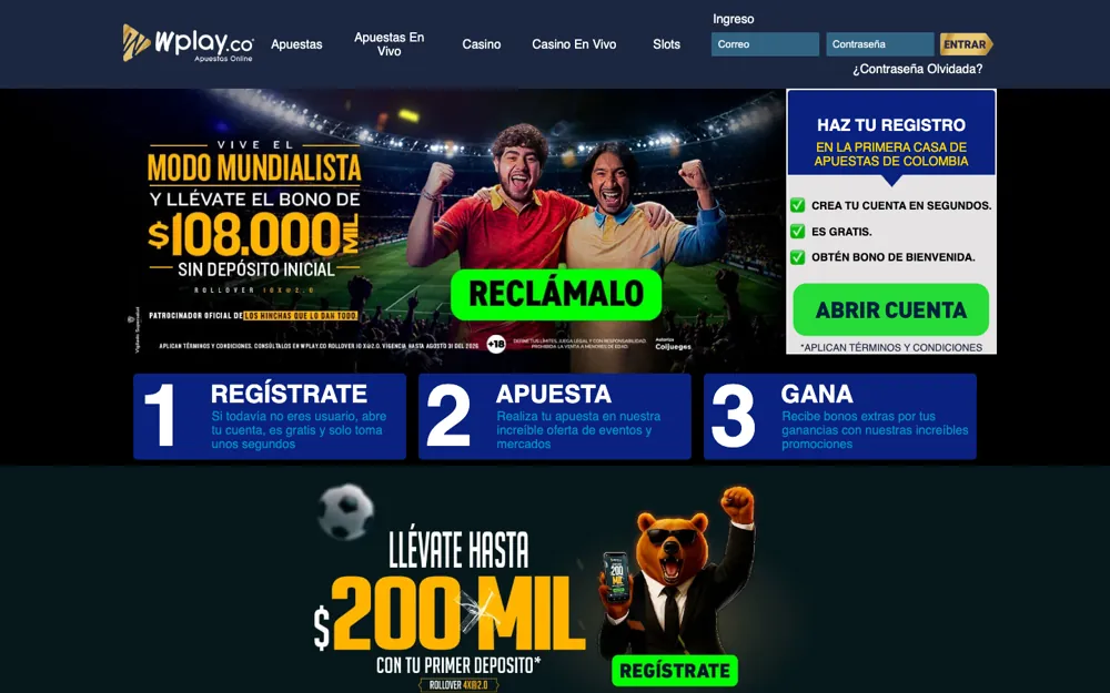 Wplay Colombia, página de inicio de apuestas deportivas